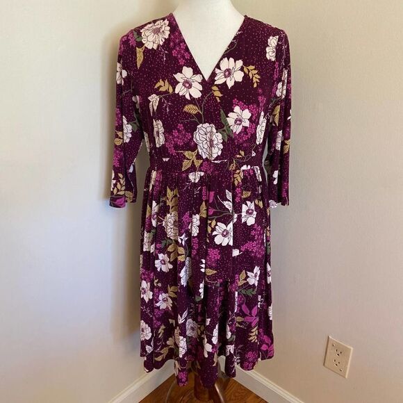 Torrid Burgundy Floral Print Woven Faux Wrap Dress Medium - Picture 1 of 5